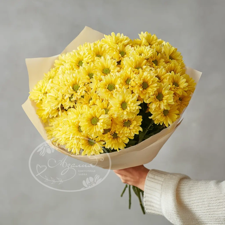 Монобукет из желтых кустовых хризантем