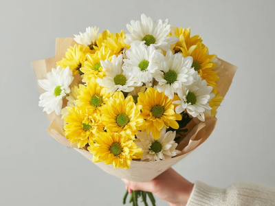 Монобукет из хризантем «Лучик солнца»
