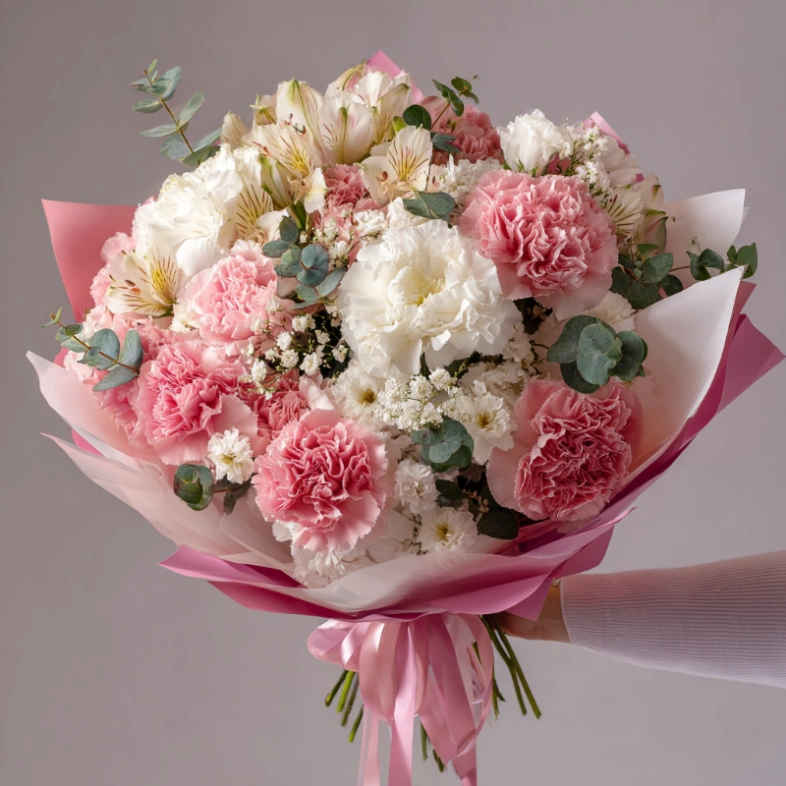 Букет с гвоздиками &laquo;Нежный румянец&raquo;