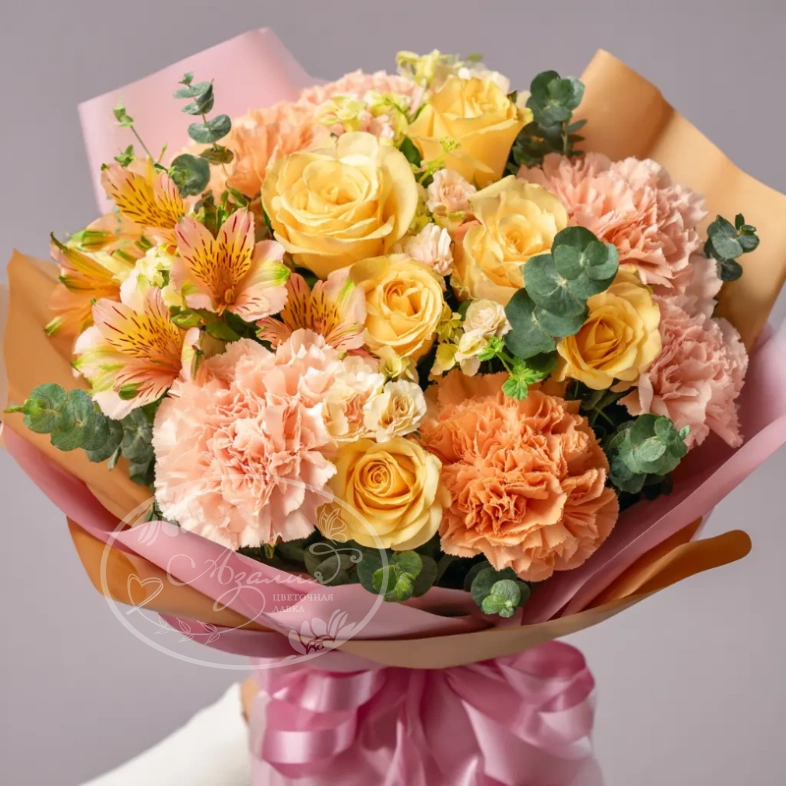 Букет с гвоздиками &laquo;Солнечный закат&raquo;