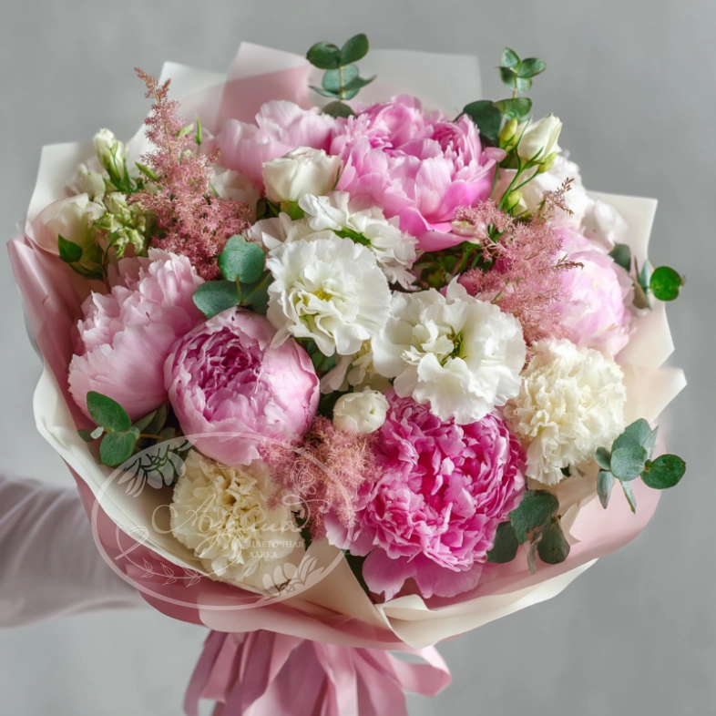 Букет с пионами &laquo;Пудровая нега&raquo;