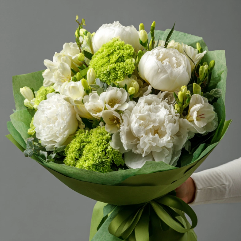 Букет с пионами &laquo;Нежный оазис&raquo;