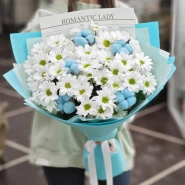 Букет из ромашковых хризантем и хлопка &laquo;Полевые грезы&raquo; 0