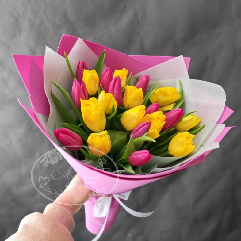 21 тюльпан (желтый и розовый)