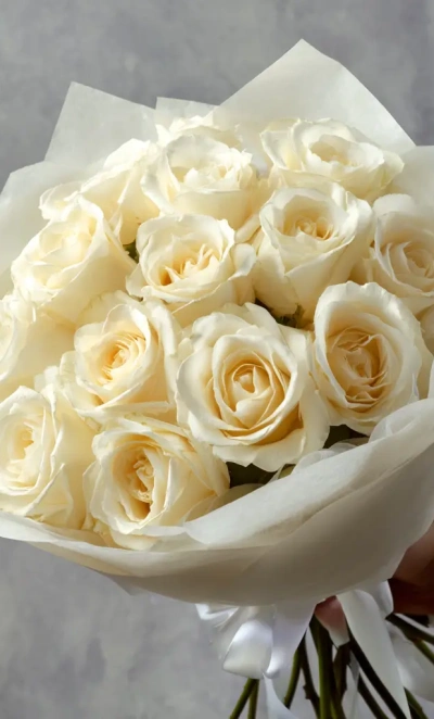 15 белых роз 40 см